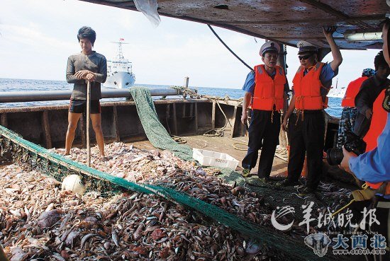 護漁巡航間隙，農(nóng)業(yè)部南海區(qū)漁政局領(lǐng)導上船了解漁民生產(chǎn)情況 農(nóng)業(yè)部南海區(qū)漁政局 供圖